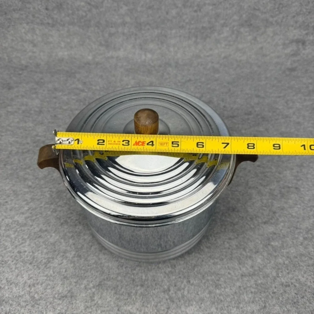Vintage Keystone Chrome Ice Bucket Wood Handles Lid 2 Tongs Insulated Barware